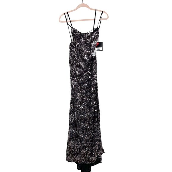 NWT Mac Duggal Stretch Sequined Open Back Lace Up Gown Black Rose 8 #8476 - Picture 3 of 8